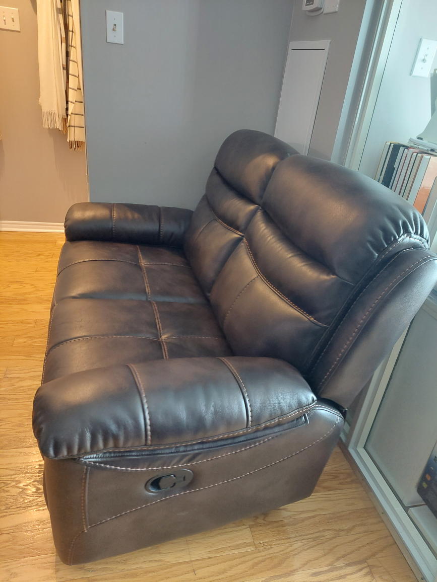Sofa Brown Leather Loveseat Recliner (original purchase: $1300) - photo 2