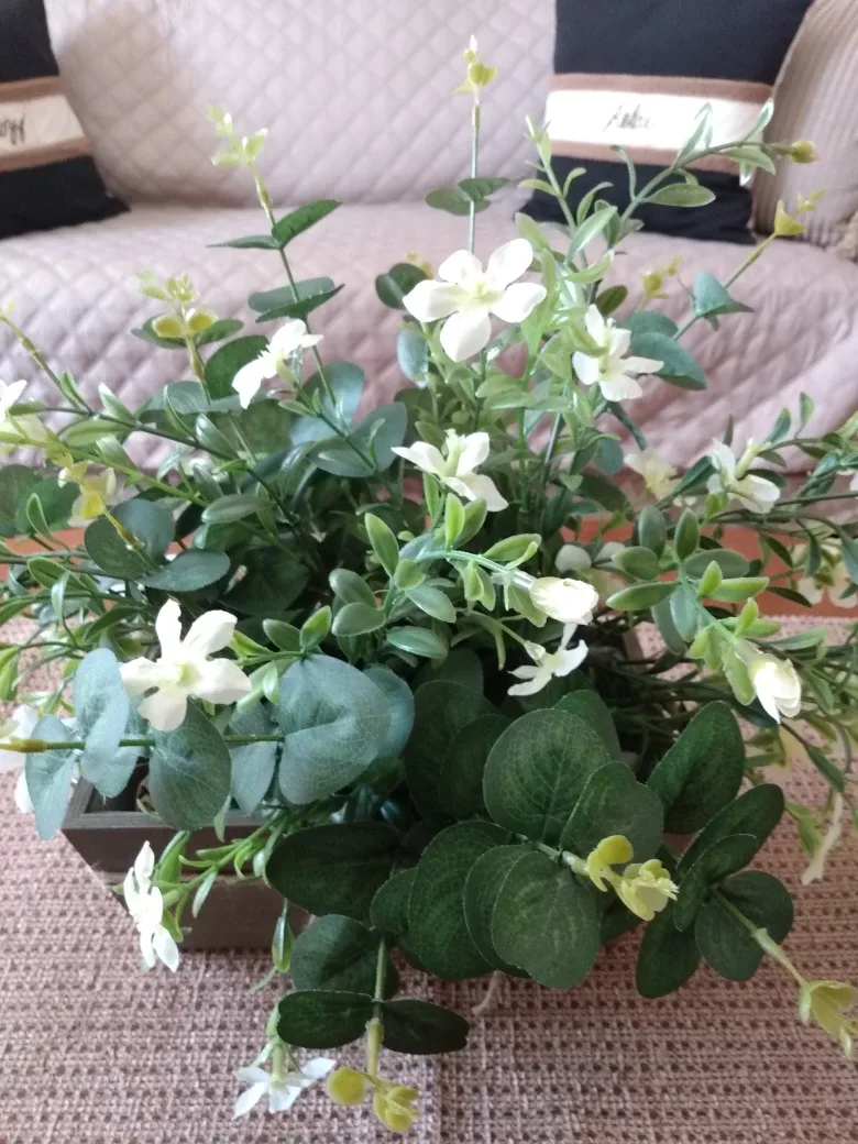 Realistic Eucalyptus  Flower Arrangement in wooden handle box thumbnail