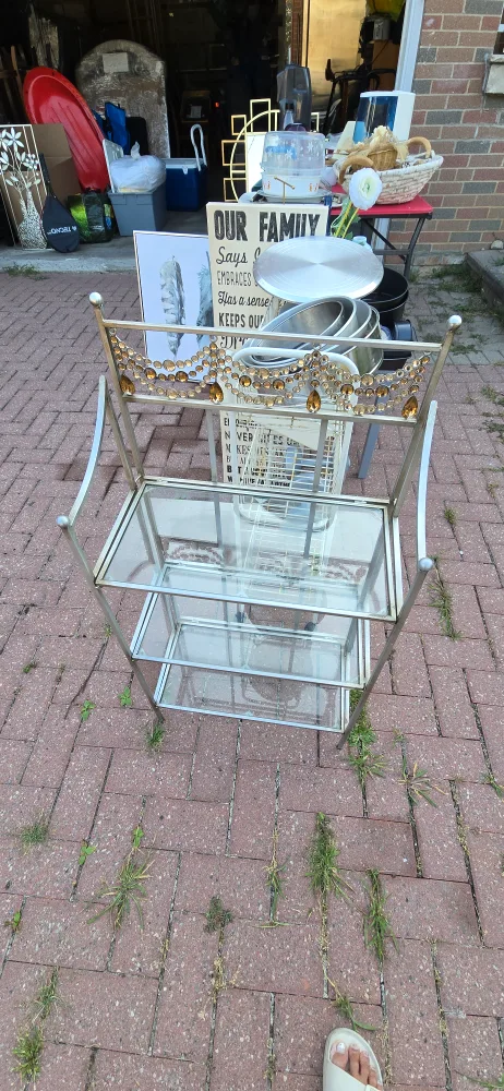 Glass Shelf Stand with Gold Trim thumbnail