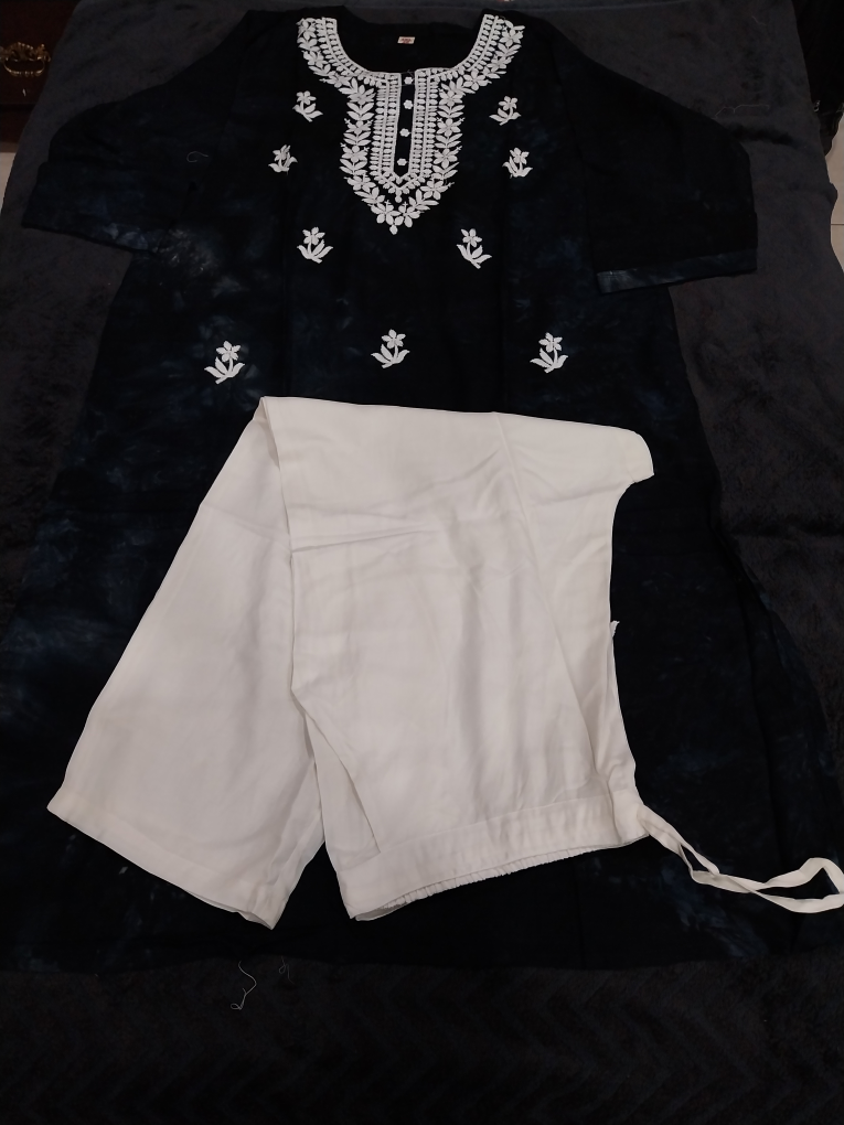 Black & White Embroidered Kurti Set - Size 3xl, 4xl, 6xl