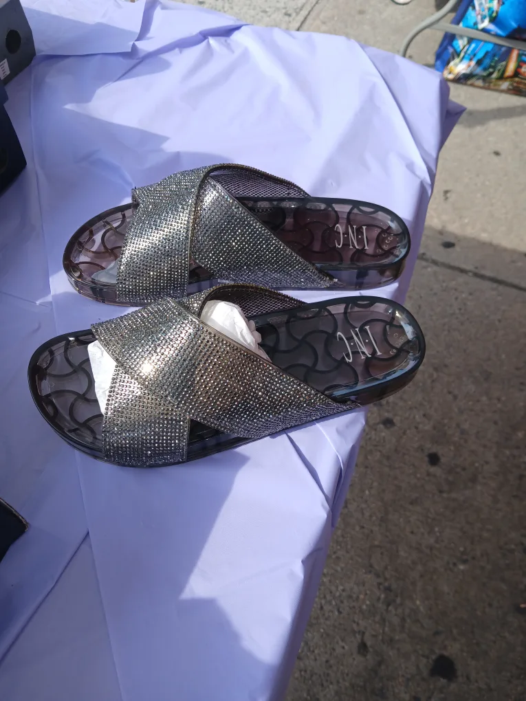 INC Rhinestone Crisscross Jelly Sandals thumbnail