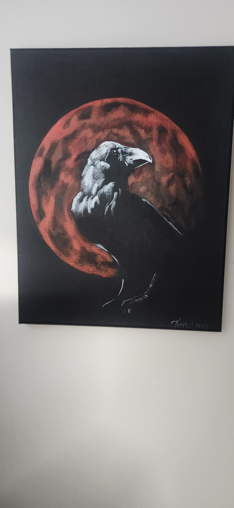 Blood moon raven painting