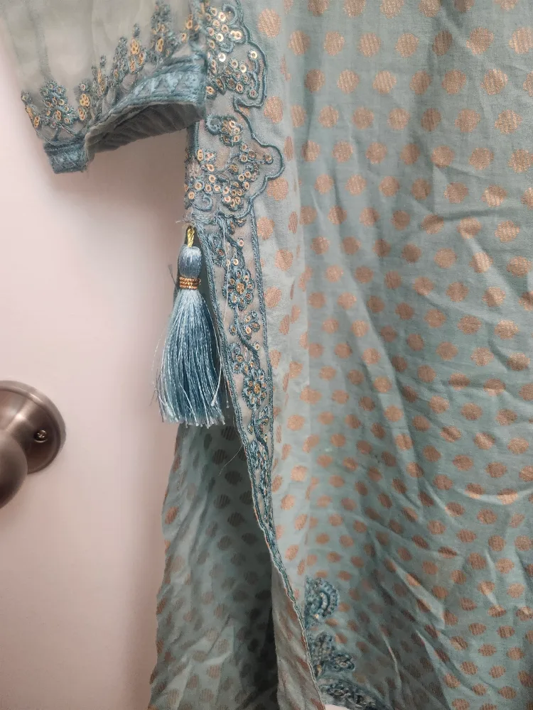 ✨ Elegant Blue & Gold Embroidered Kurta with Dupatta for girls✨ image indicator(6)