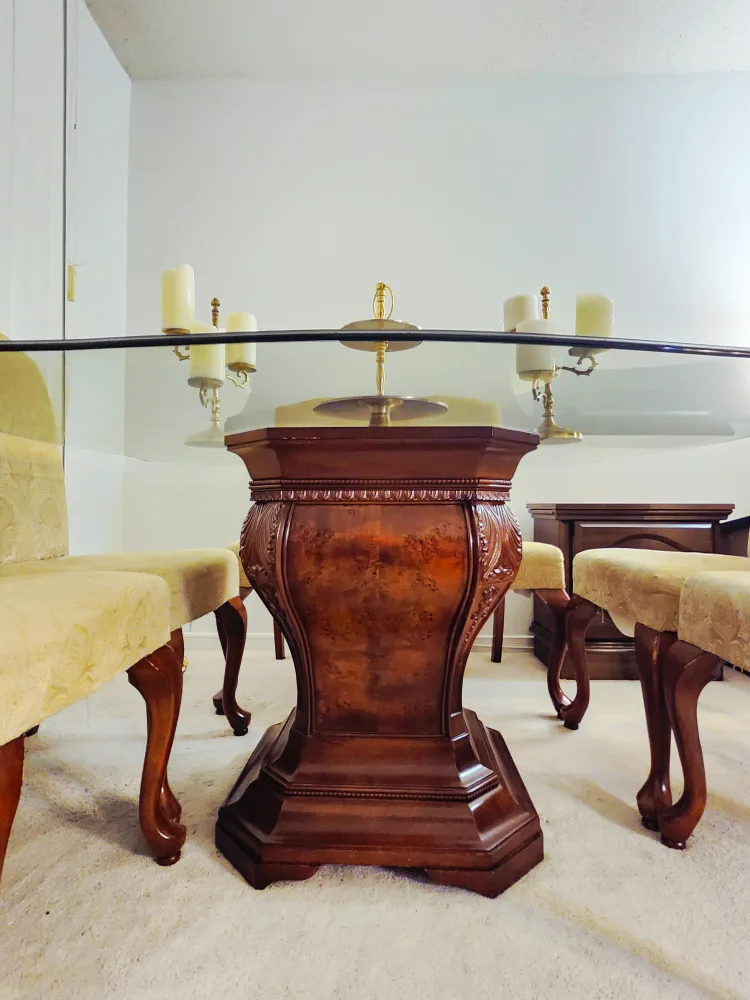 Glass Top Dining Table with Wood Base image indicator(3)