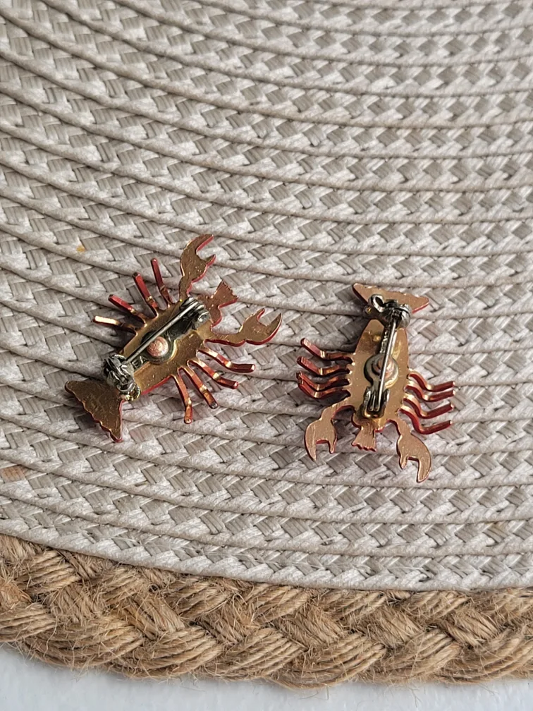 1950s  Vintage Lobster Brooch Pair - Red image indicator(2)