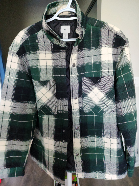 H&M Green Plaid Quilted Shirt Jacket