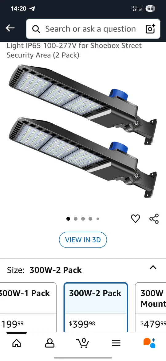 LED Parking Lot Lights – 300W, 2-Pack, Dusk to Dawn thumbnail