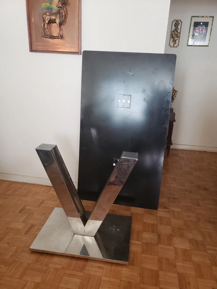 Black tempered Glass Dining Table with Chrome Base - photo 4