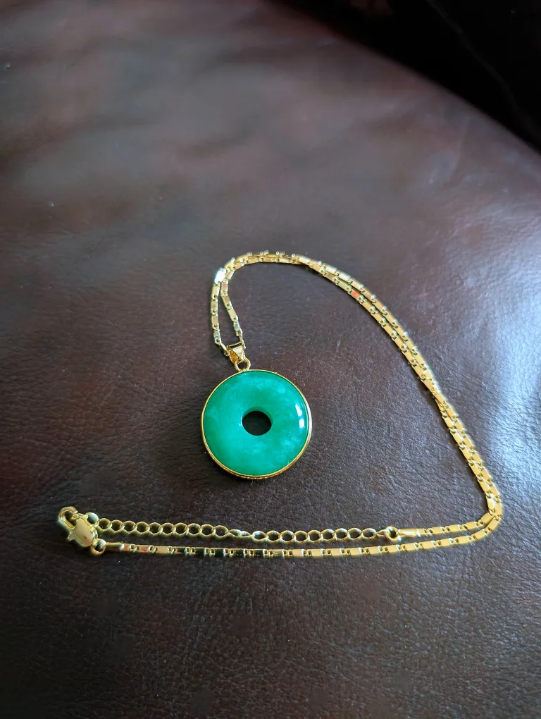 Real Jade necklace with Gold plated chain thumbnail