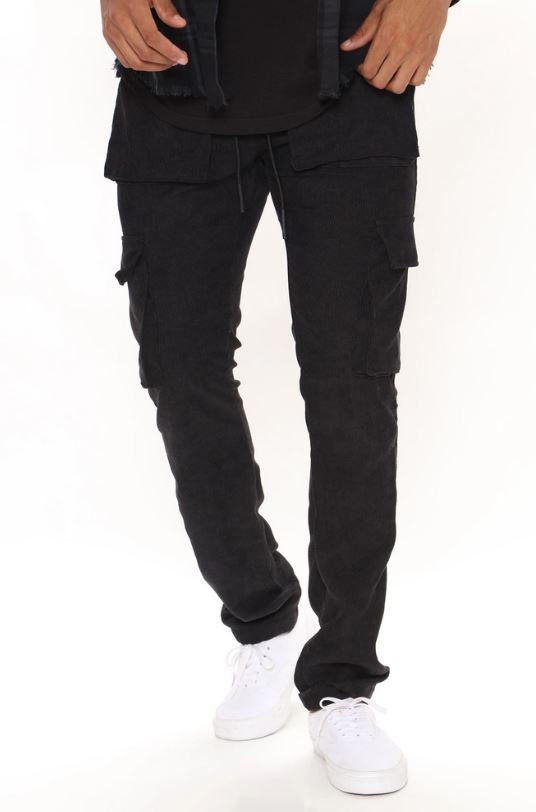 NEW Men's Fashion Nova Black Corduroy Cargo Pants Size Large