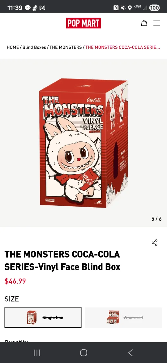 Pop Mart The Monsters Coca-Cola Series Vinyl Face Blind Box thumbnail