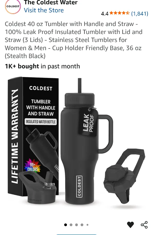 Coldest Water 46 oz Tumbler w/ Handle & Straw thumbnail