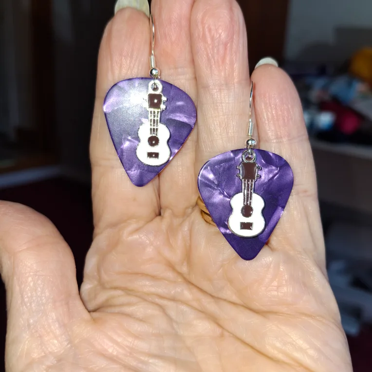 Guitar Pick Earrings - Purple thumbnail