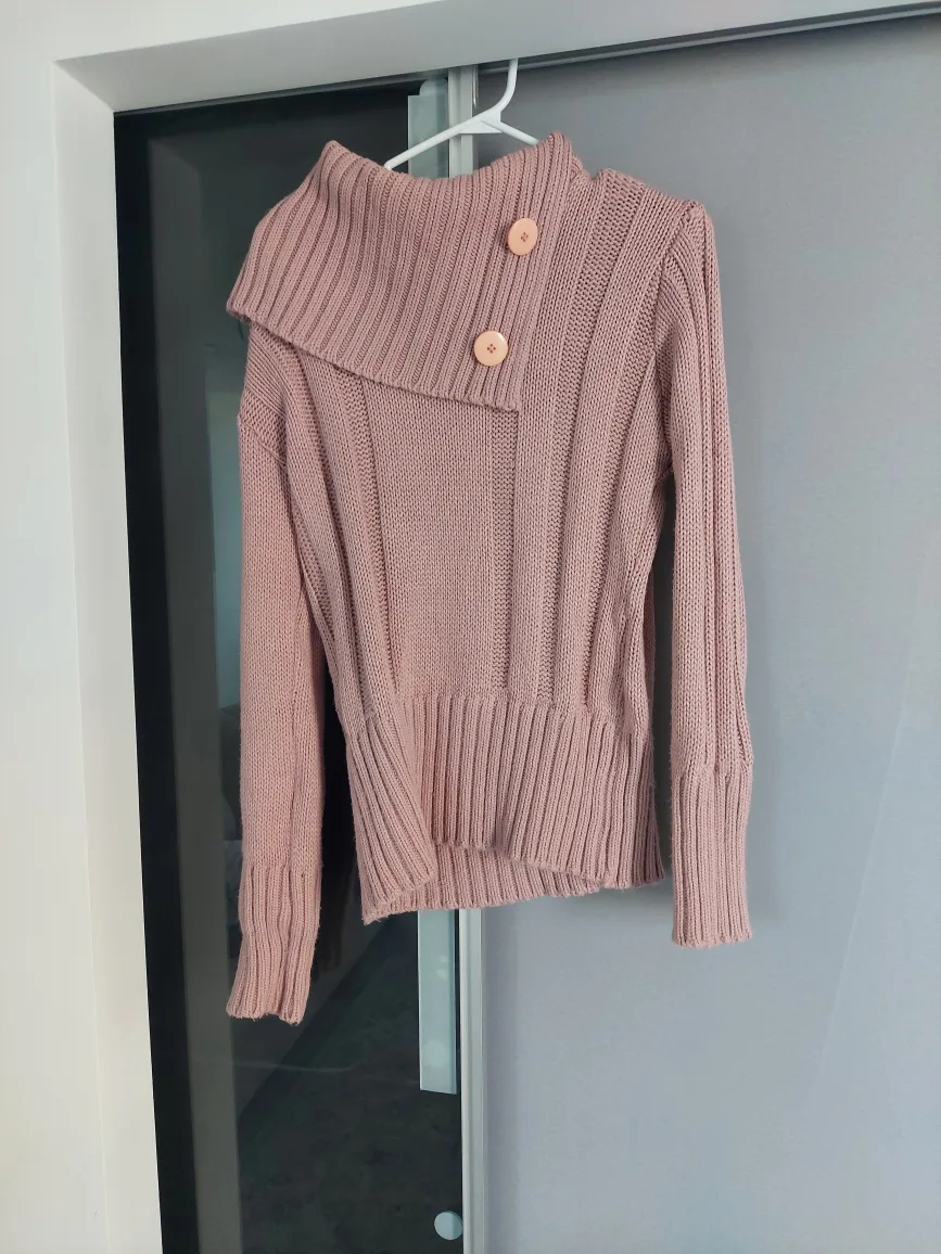 Pink Knit Sweater with Button Detail