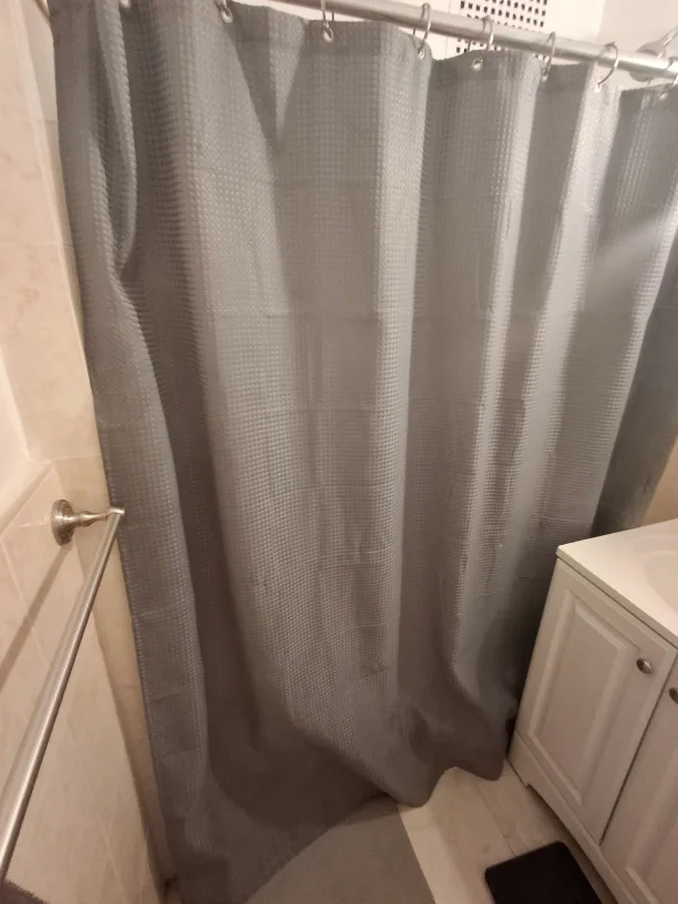 Two piece Gray Waffle Weave and PVC Shower Curtain Set thumbnail