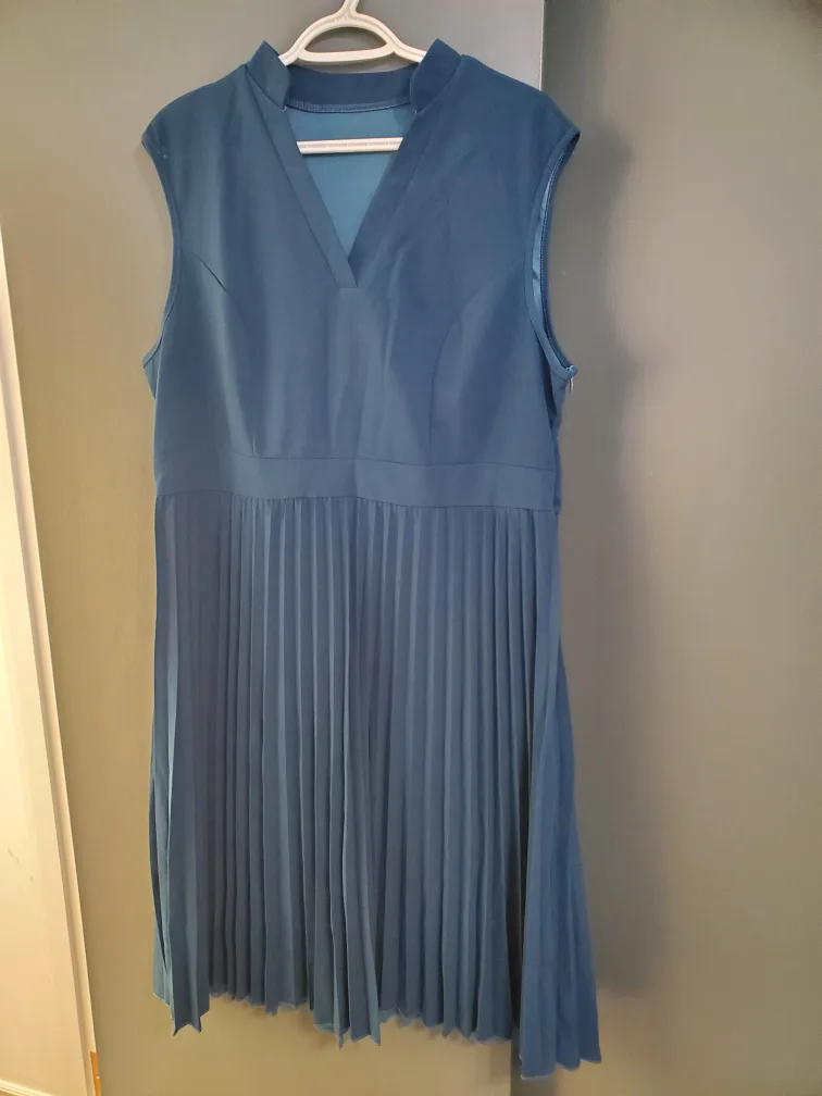 Shein Curve 2XL Blue Pleated Dress