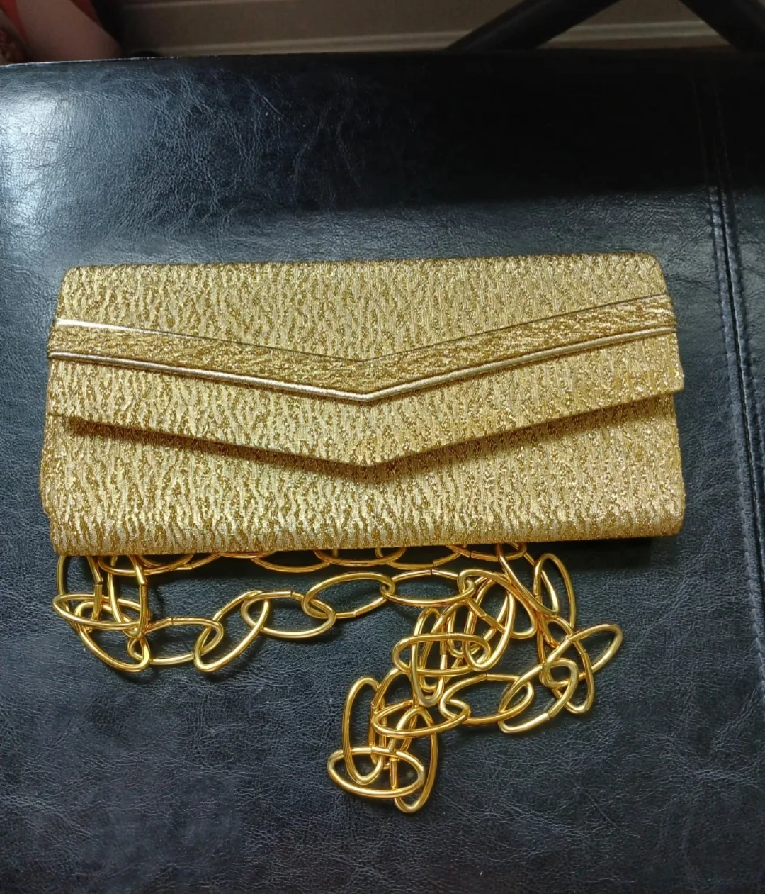 vintage Gold Clutch Purse with Chain Strap thumbnail