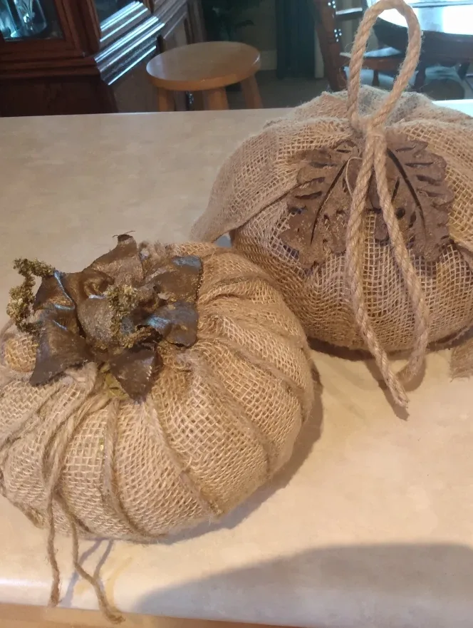 Set of two handmade Burlap Pumpkins - Fall Decor thumbnail