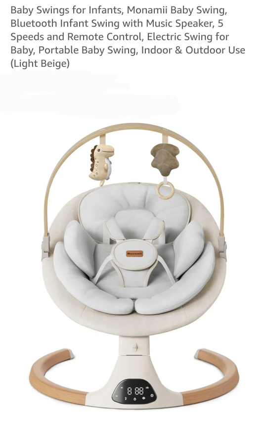 Monamii Baby Swing - Bluetooth, 5 Speed, Light Beige