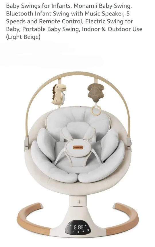 Monamii Baby Swing - Bluetooth, 5 Speed, Light Beige thumbnail