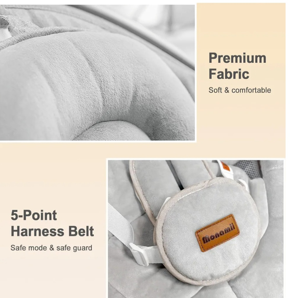 Monamii Baby Swing - Bluetooth, 5 Speed, Light Beige - photo 3