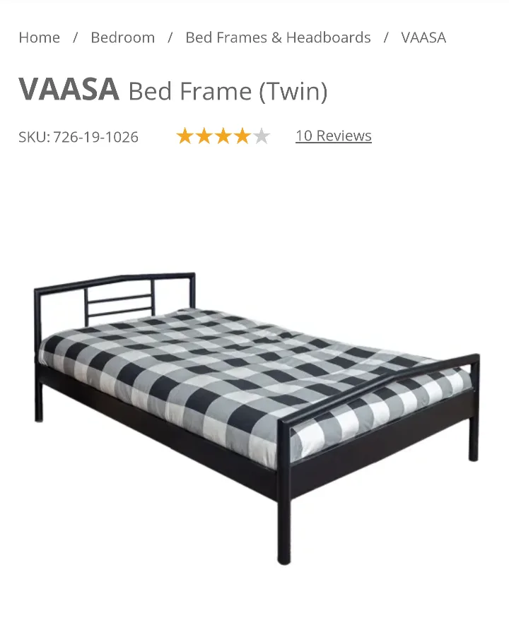 VAASA Twin Bed Frame - Black Metal thumbnail