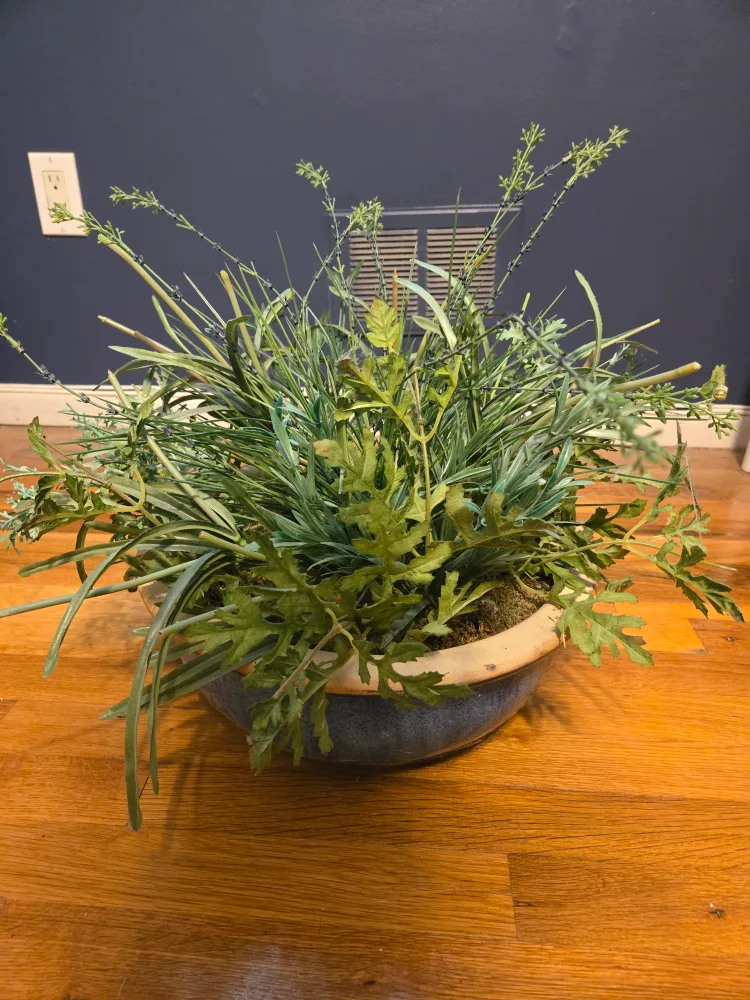 Blue Ceramic Bowl with Artificial Plants image indicator(2)