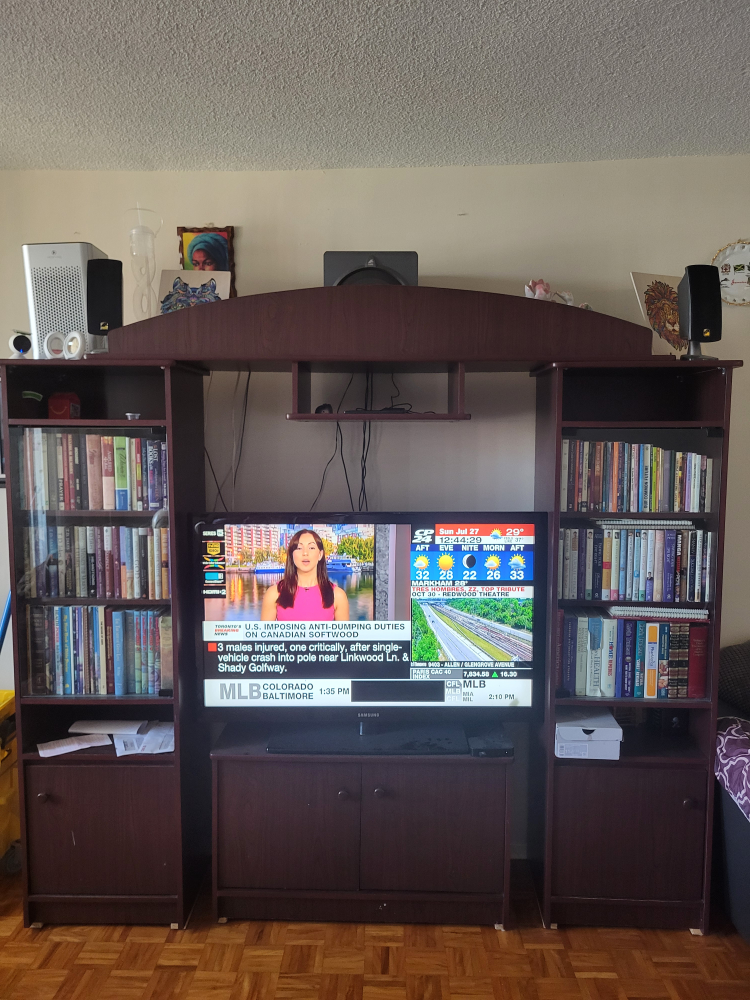 Dark Wood Entertainment Center with Bookshelves