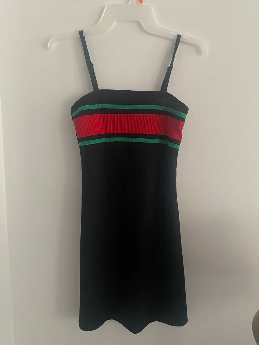 Black Mini Dress with Striped Detail thumbnail