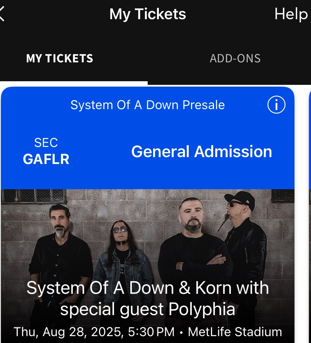 System Of A Down & Korn Ticket - Aug 28, 2025