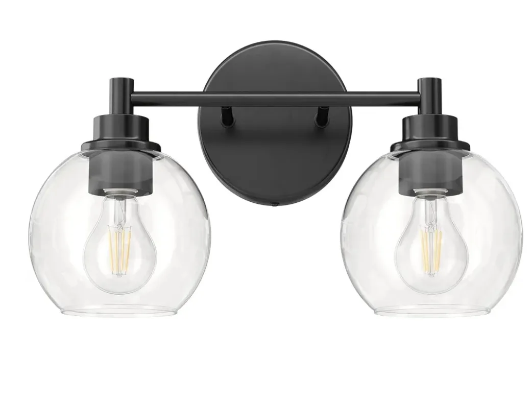 New Elegant 2-Light Bathroom Vanity Fixture -Glass Shades –Black thumbnail