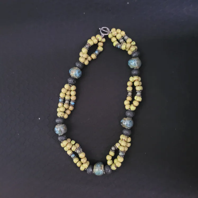 Handmade Beaded Necklace - green and blue 💙 thumbnail