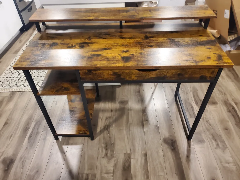 Rustic Brown Computer Desk with Shelves thumbnail