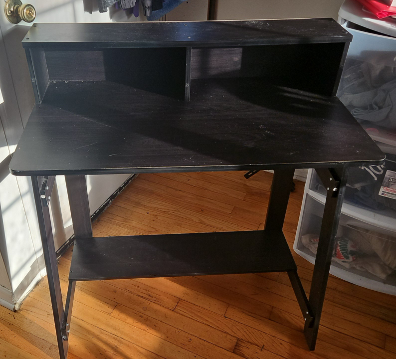Black Wooden Desk with Hutch