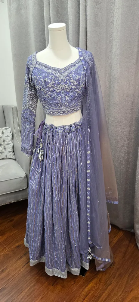 Lavender Lehenga Choli Set Indian Desi Attire thumbnail
