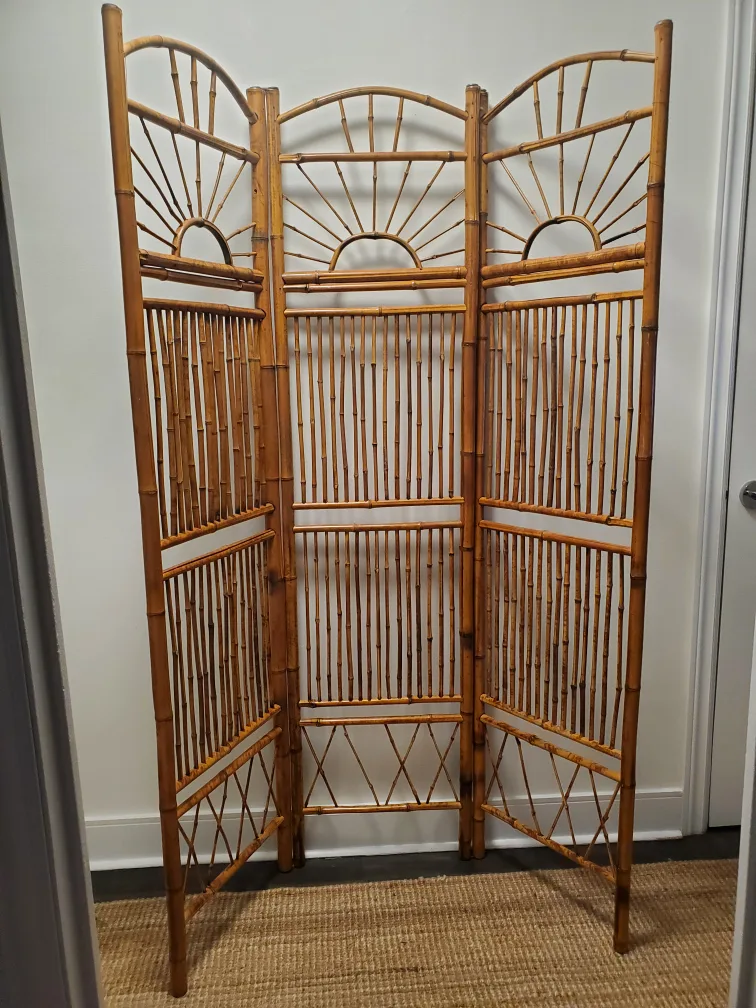 Vintage Bamboo 3-Panel Folding Screen Room Divider image indicator(2)
