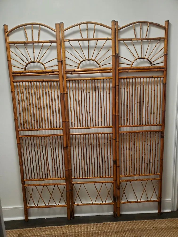 Vintage Bamboo 3-Panel Folding Screen Room Divider image indicator(3)