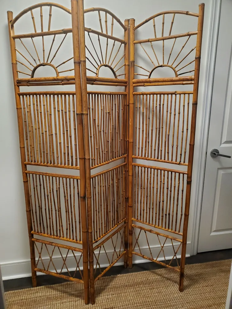 Vintage Bamboo 3-Panel Folding Screen Room Divider image indicator(4)