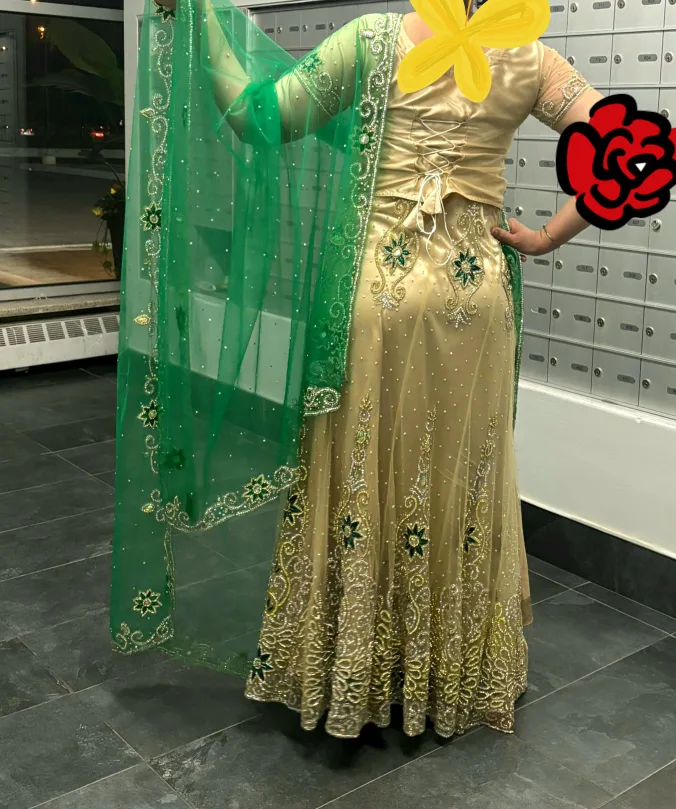 Beige & Green Embellished Lehenga Choli Set thumbnail