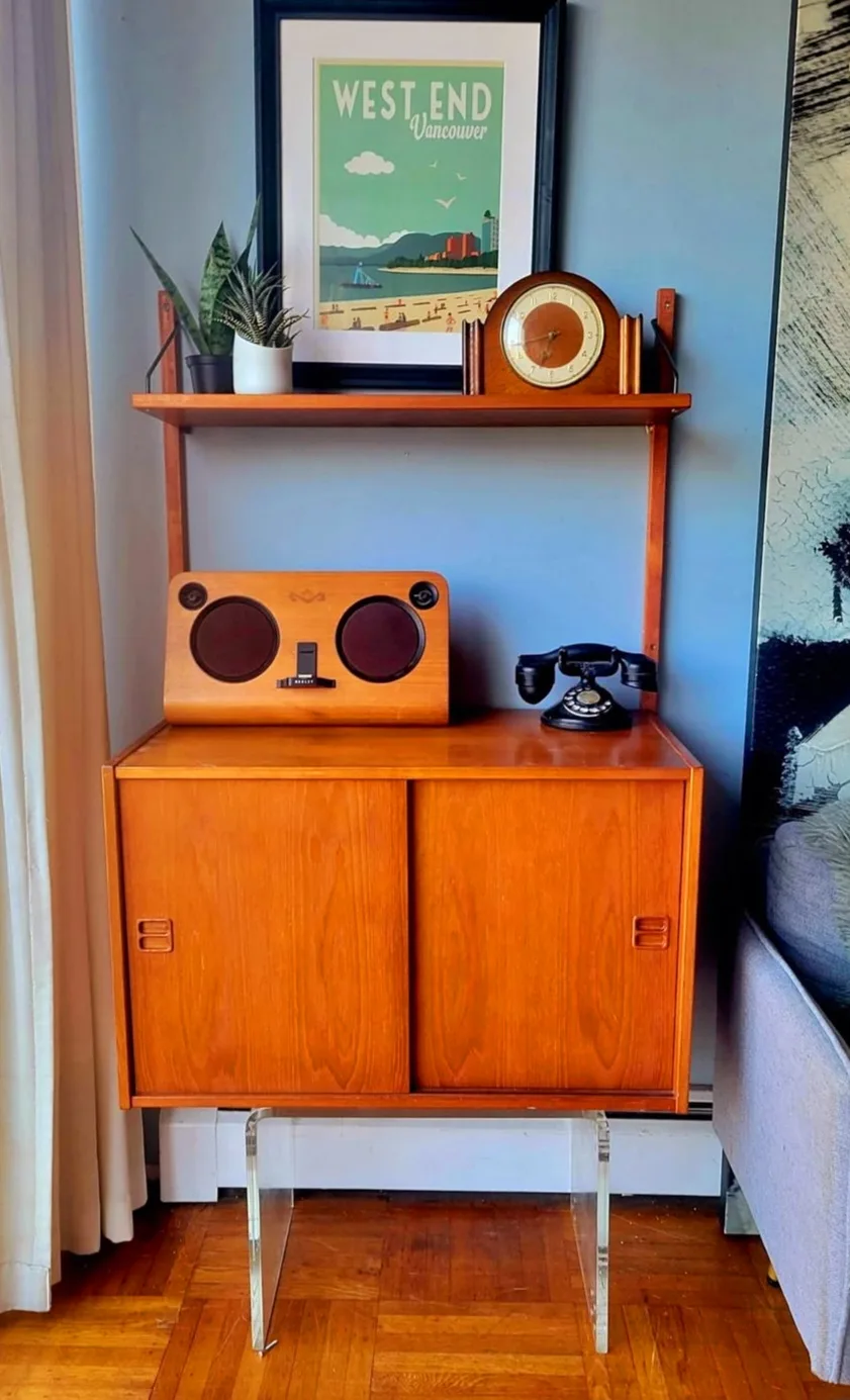 MCM Teak Floating Wall Unit Shelf With Sliding Doors thumbnail