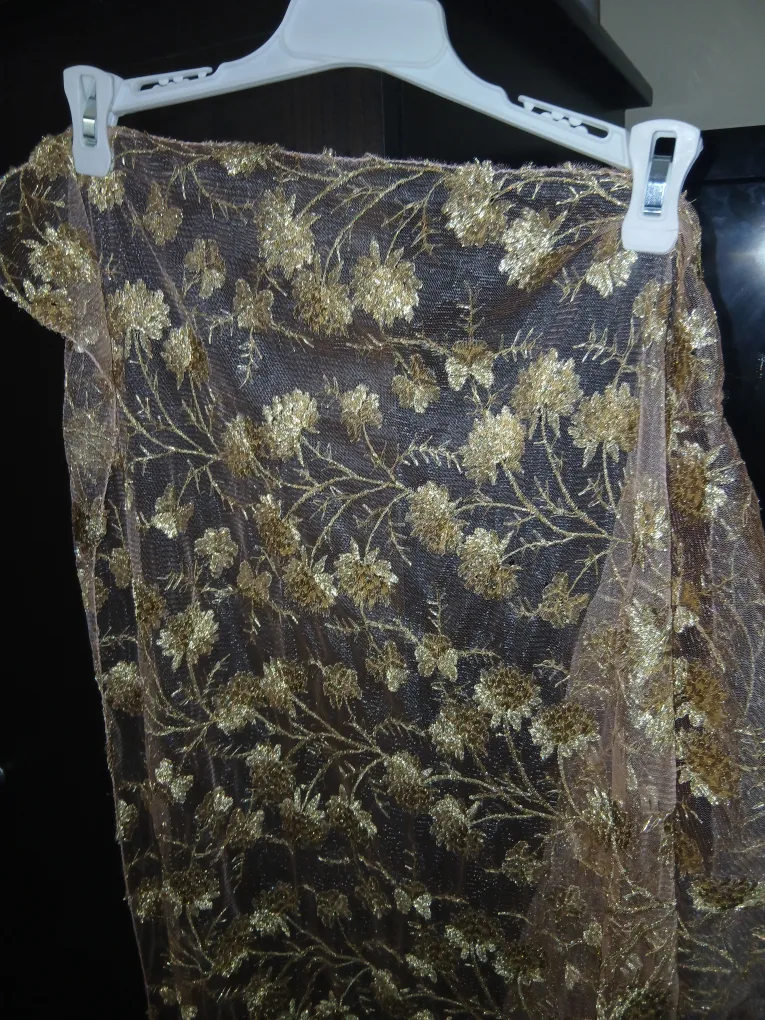 Gold Floral Embroidered Mesh Scarf thumbnail