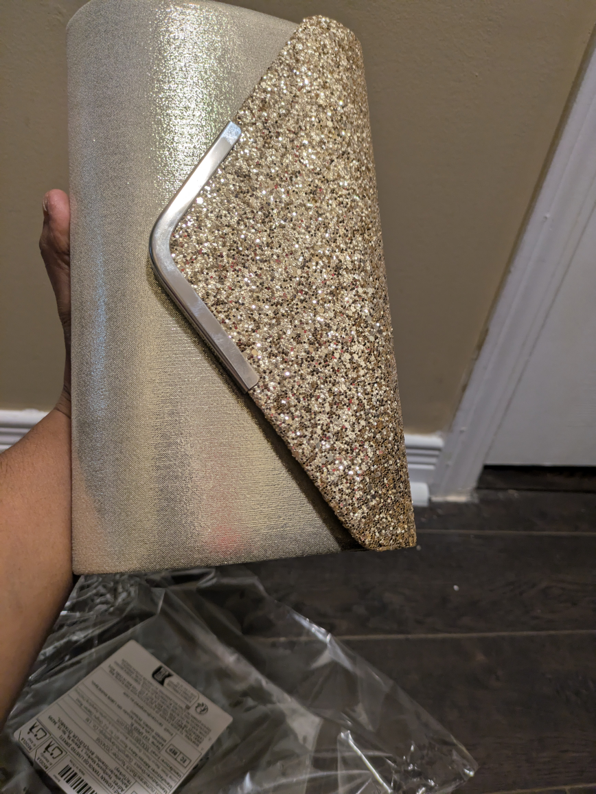 brand new golden glitter evening bag with jewelry combo - photo 4