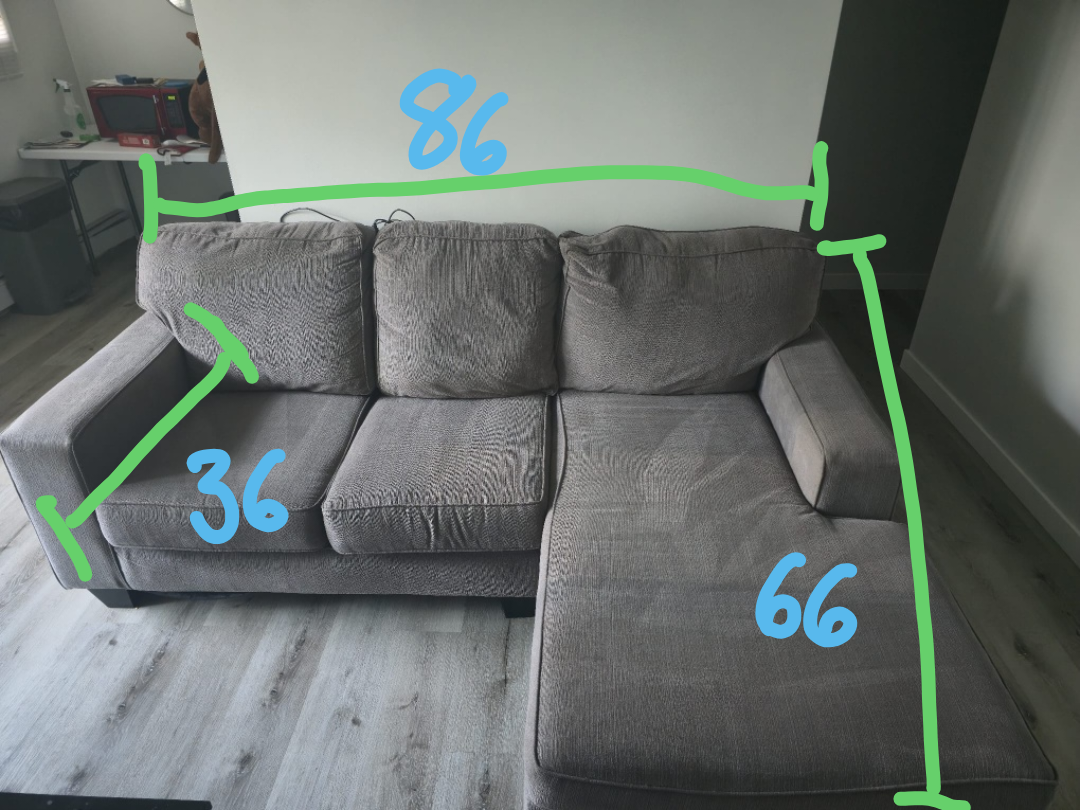 Grey Sectional Sofa - 86" x 66" - photo 2