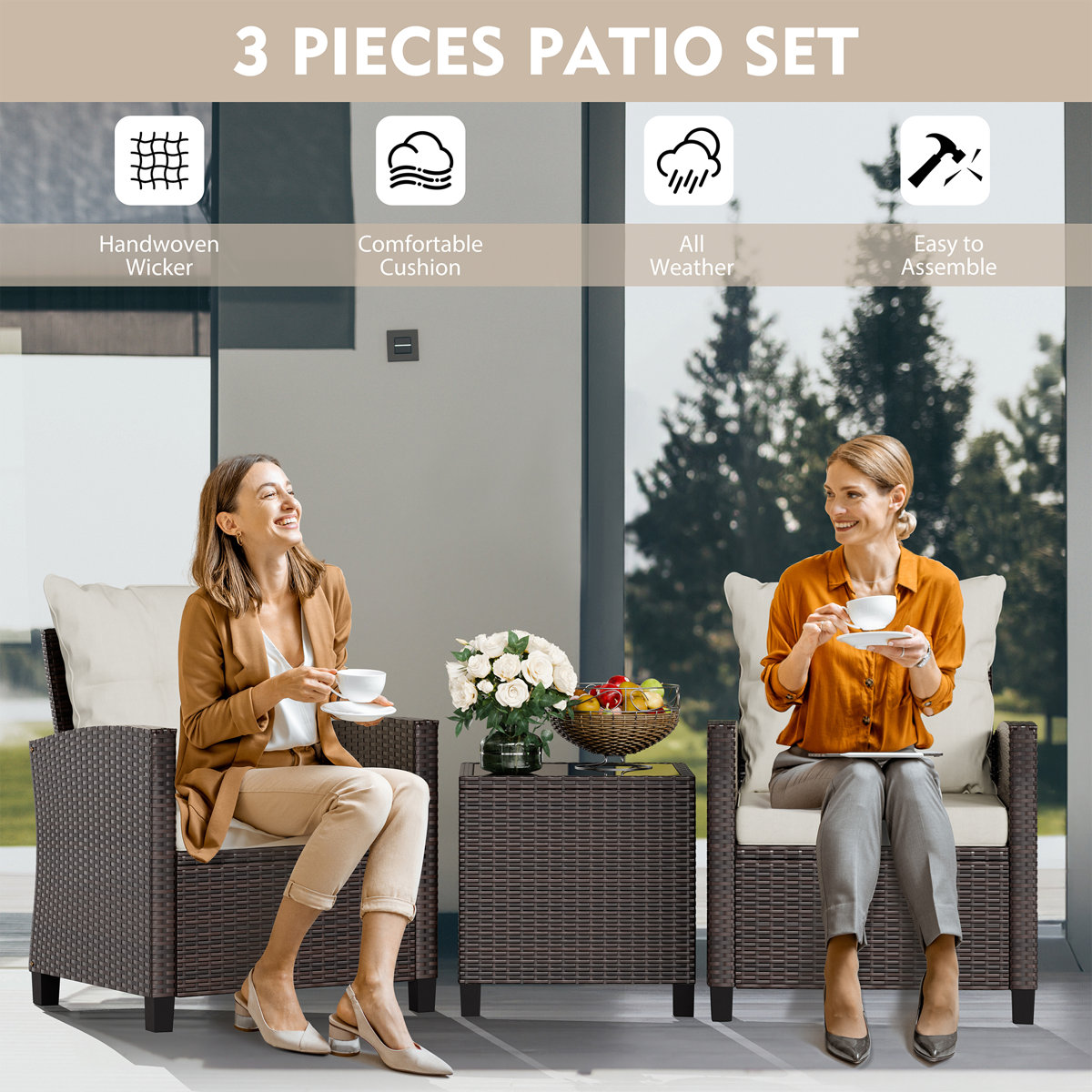 3-Piece Wicker Patio Set - 2 Chairs & Table - photo 5