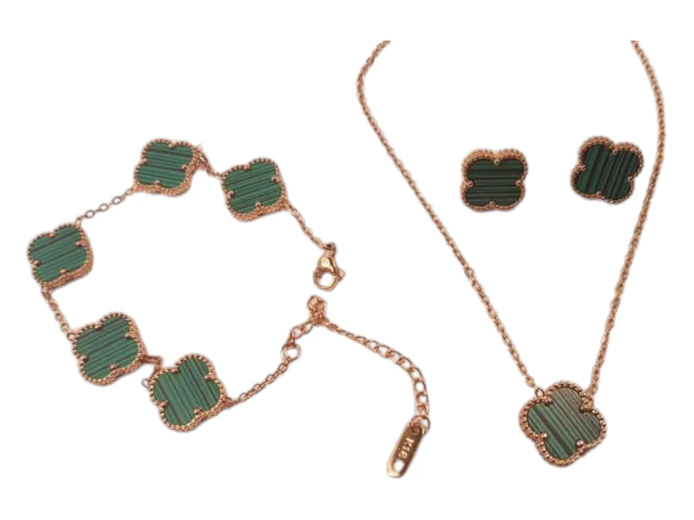 Green Four Leaf Necklace, Bracelet & Earring Set thumbnail