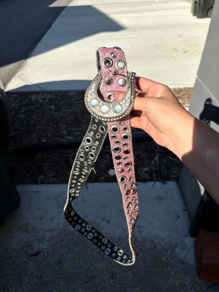 Rhinestone Embellished Belt - Pink & Black thumbnail