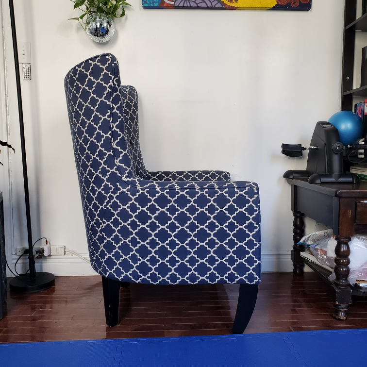 Blue & White Patterned Wingback Chair - photo 2