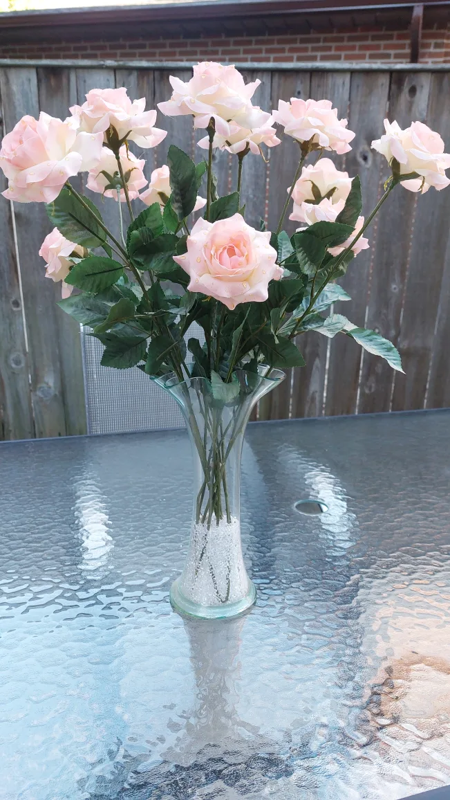 Fluted Glass vase with glass beads thumbnail