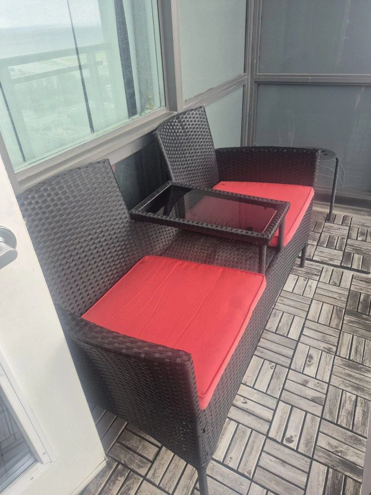 Wicker Patio Loveseat with Red Cushions
