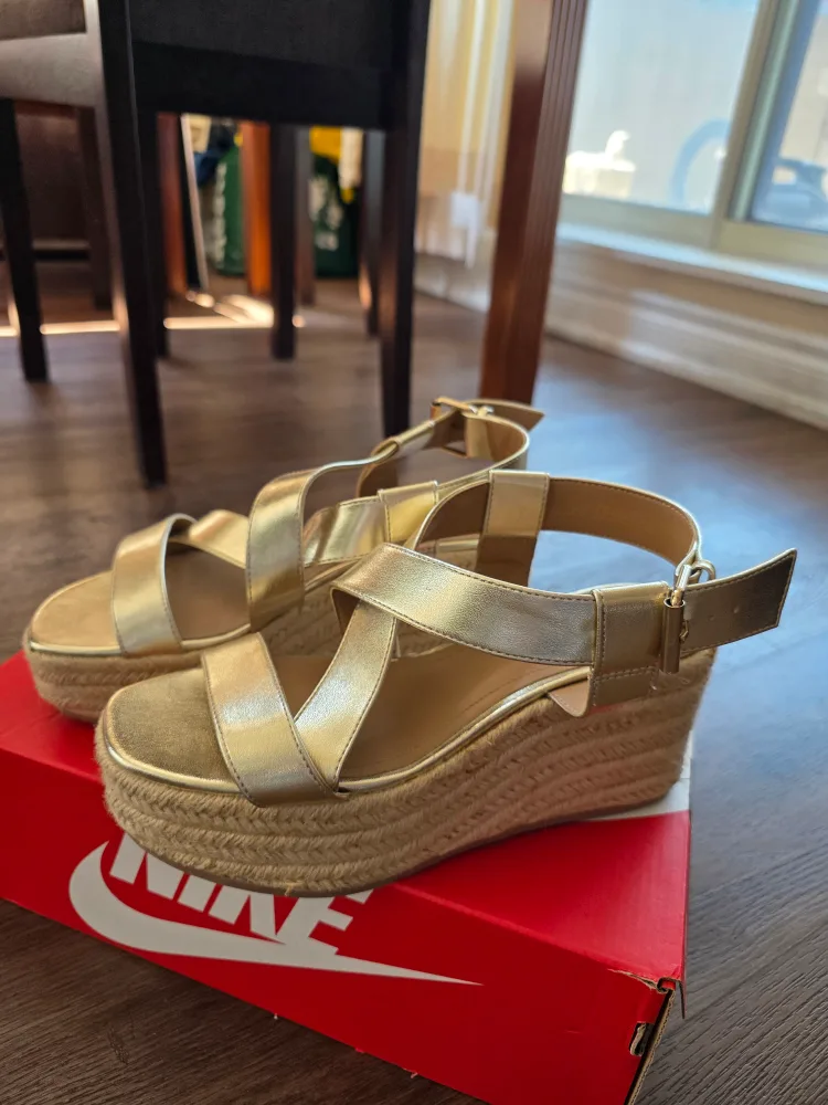 H&M Gold Wedge Sandals - Size 38 thumbnail